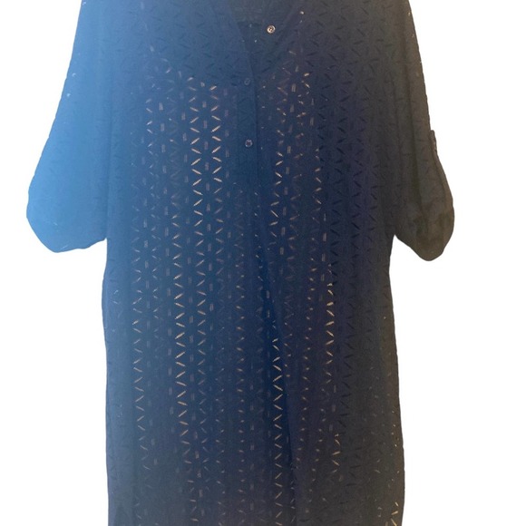 Saks Fifth Avenue Blue Textured Shirt Dress with Slip - Size L - Picture 1 of 7